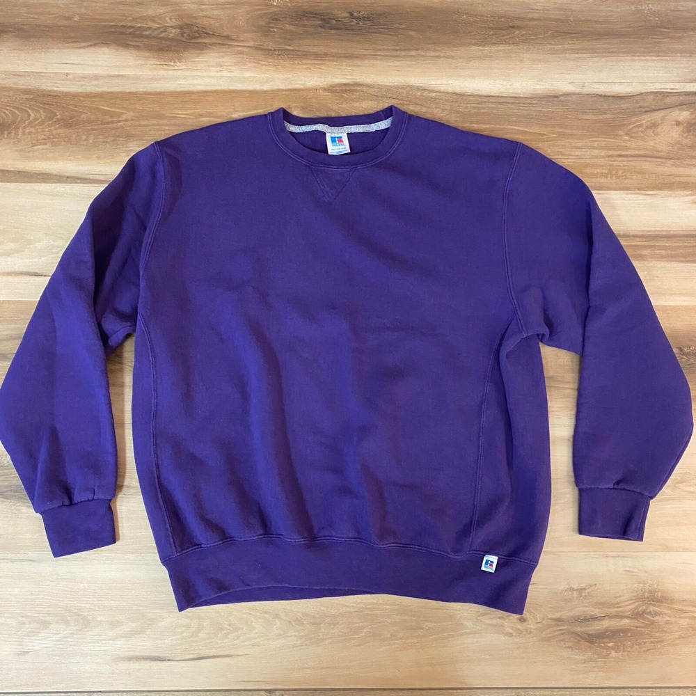 Russell Athletic Sweatshirt XL Crewneck Fleece Pullover Purple Vintage Style